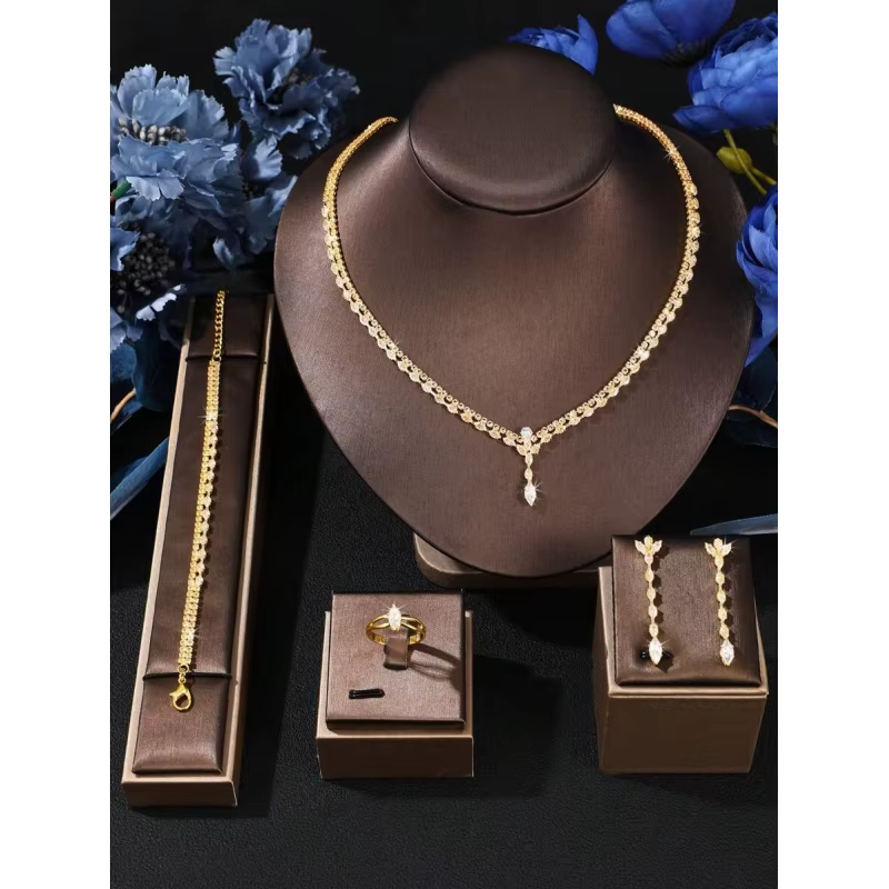 Ensemble de bijoux de mariée en zircone élégant et luxueux