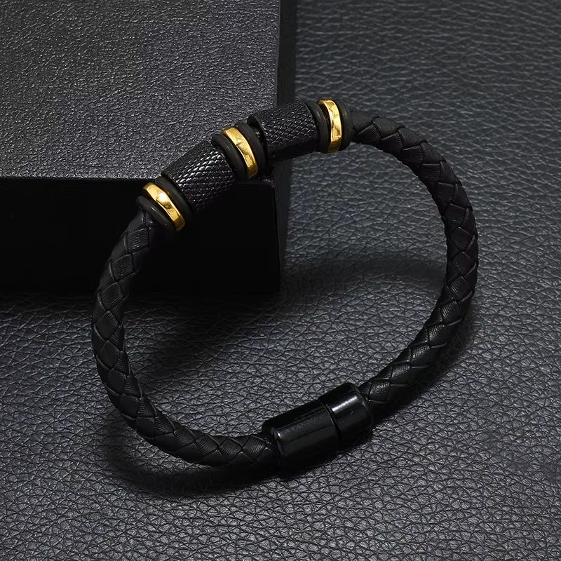 Bracelet en cuir véritable pour Homme, nouveauté, nouveauté, Bracelet magnétique, Punk, accessoires de bijoux, câble, cadeau