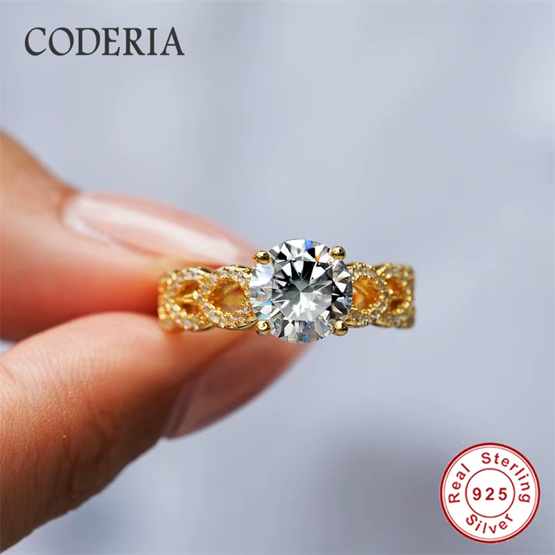 Bague Moissanite ronde 2CT D VVS1 pour femmes