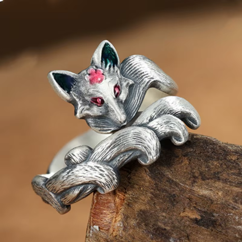 Buyee 925 bague en argent Sterling femme élégant renard Animal anneau ouvert doigt pour les femmes mode grand bijoux fins cercle cadeau