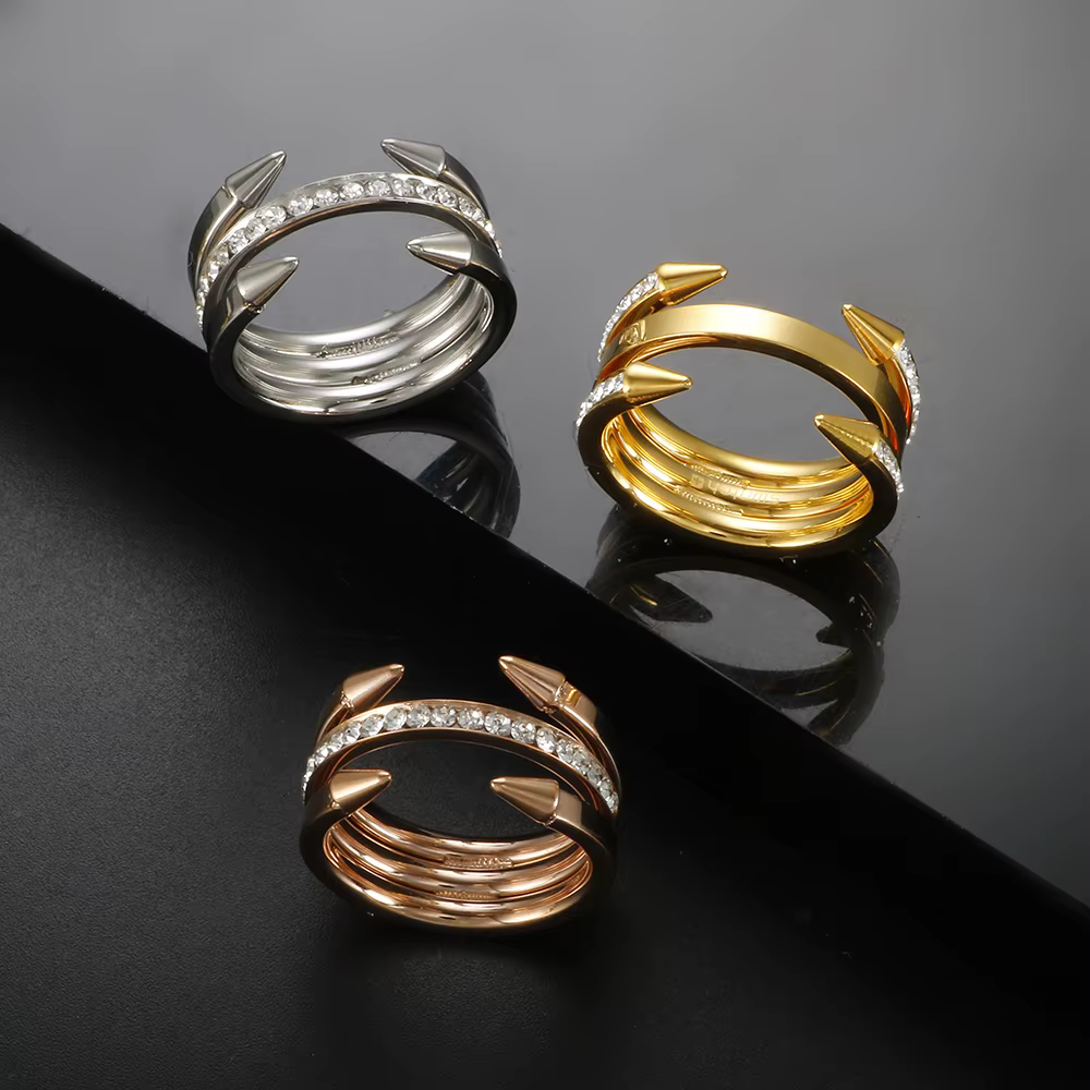 Bague en cristal à ongles ronds pour hommes et femmes