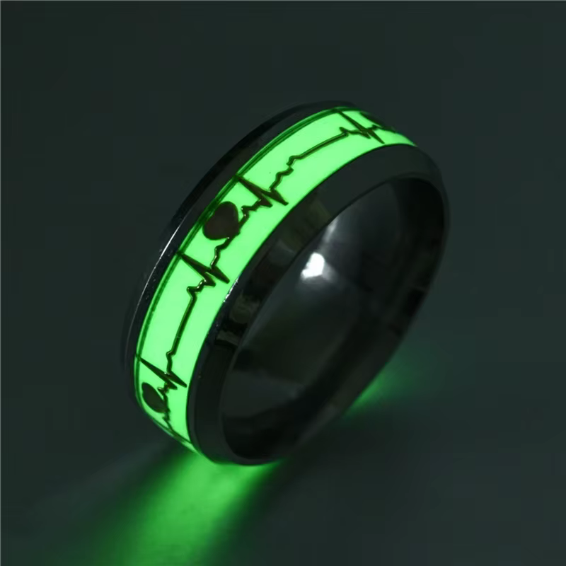 Bague phosphorescente en acier inoxydable pour hommes et femmes