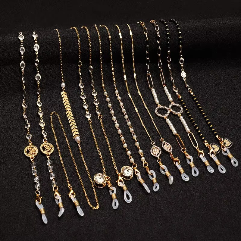Chaîne de lunettes pour femmes, élégante, perles, cristal, porte-lordon de lunettes de soleil, cordon de cou, bijoux cadeau