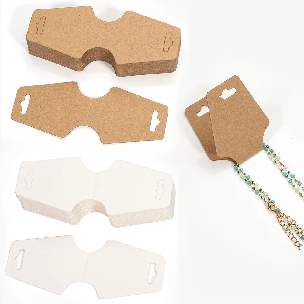 50 pcs/lot 12x5 cm cartes d'affichage pliables collier Bracelet carte en papier Kraft pour bijoux à bricoler soi-même étiquettes d'emballage en carton au détail étiquette
