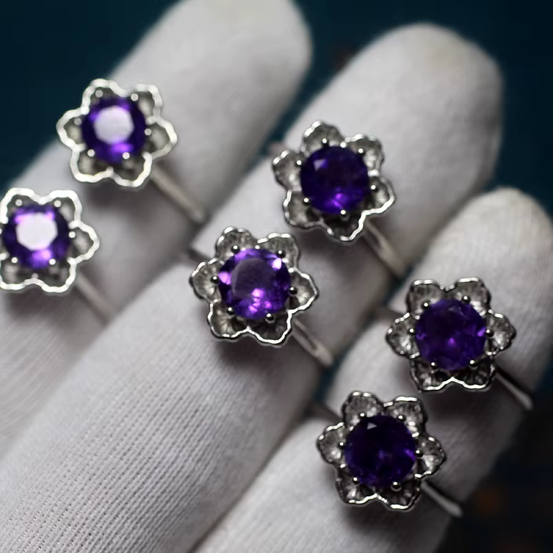 Bague ajustable en améthyste naturelle pour femme – Favorise la sagesse