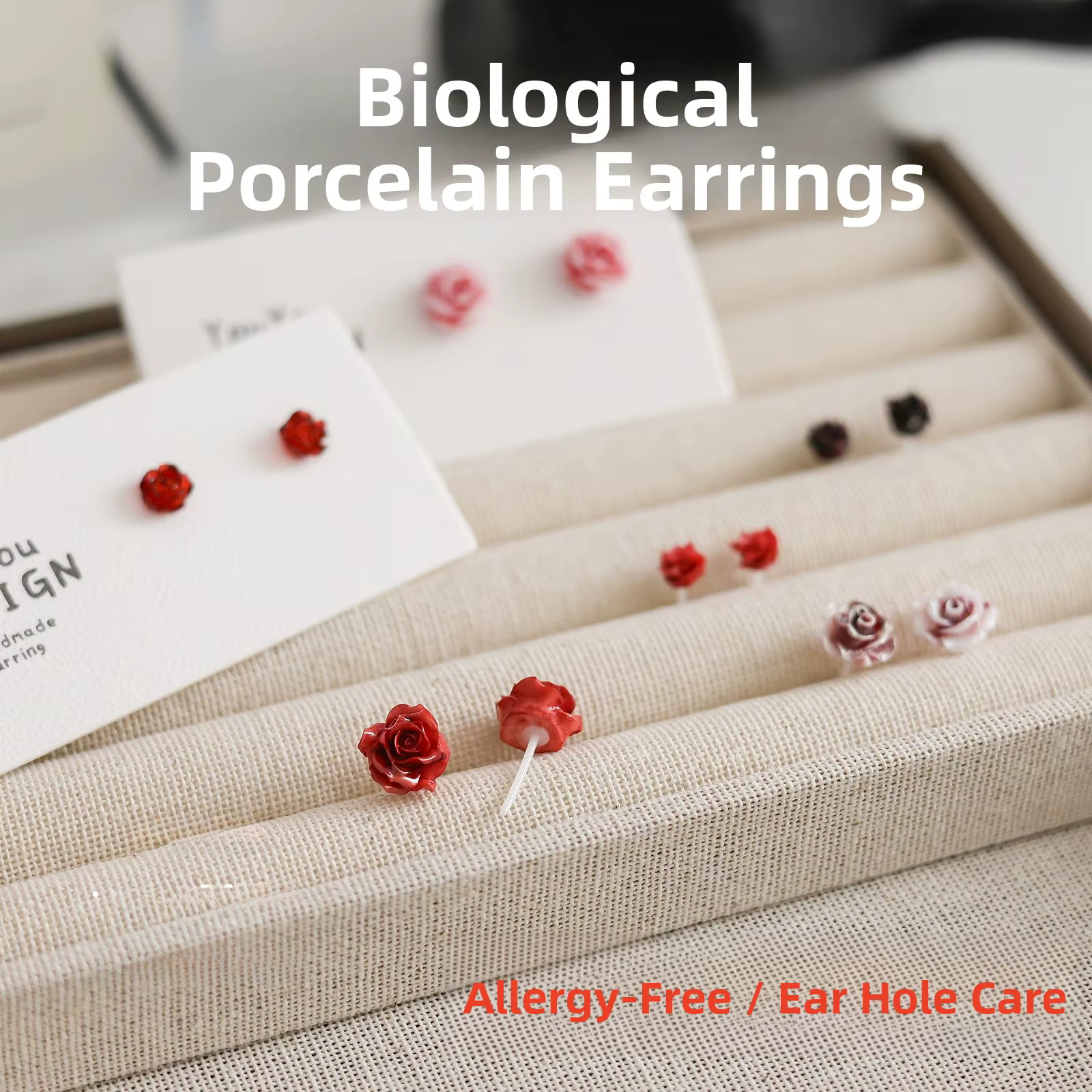 Boucles d'oreilles bio-céramique en résine rouge pour femmes
