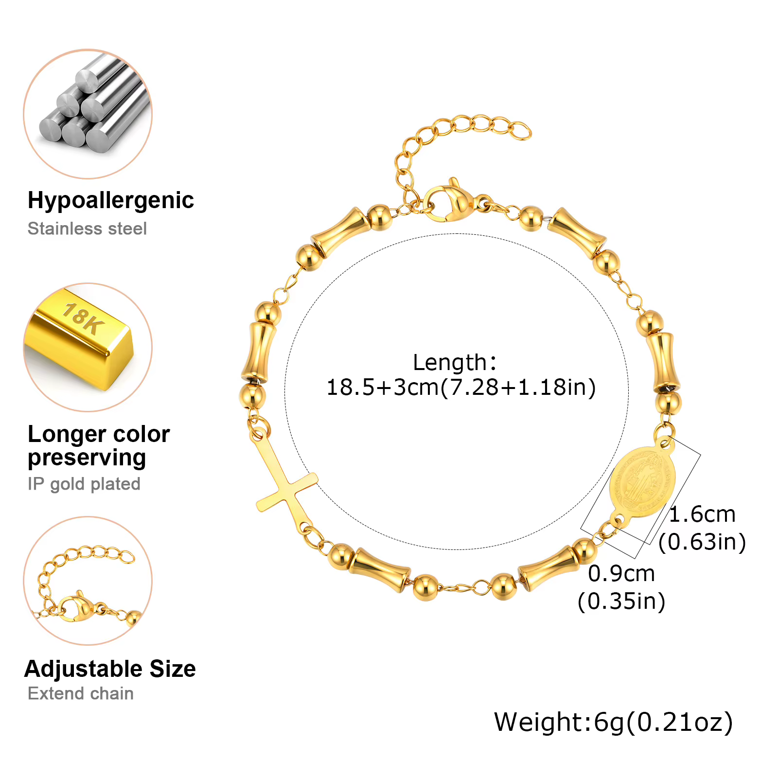Bracelet Vnox tendance plaqué or