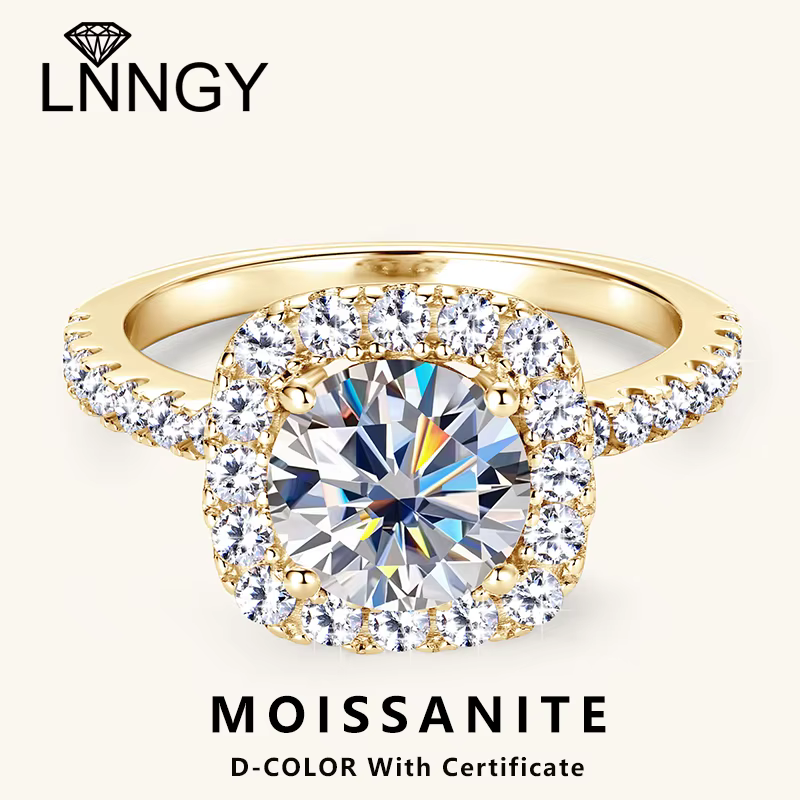 Lnngy 8mm 2ct Moissanite Halo bague certifié 925 en argent Sterling bagues de fiançailles pour femmes filles fête de mariage bijoux cadeau