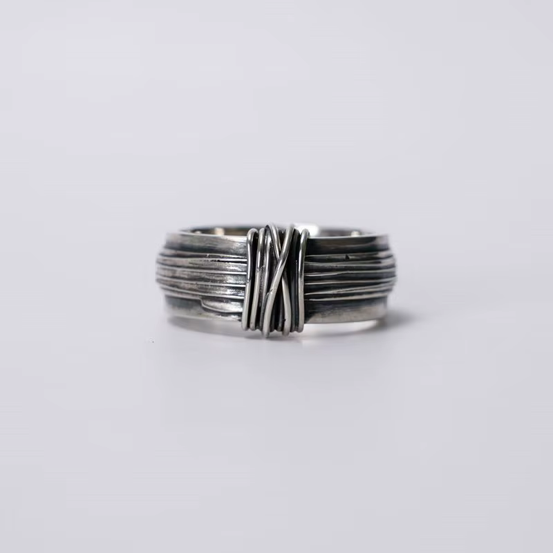 Bague multi-lignes enveloppée brossée Vintage pour hommes