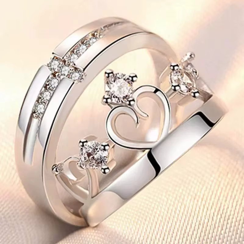 Bague de Couple romantique en forme de croix et de cœur pour femmes