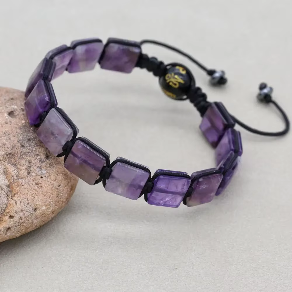 Bracelet tressé en pierre naturelle hématite améthyste