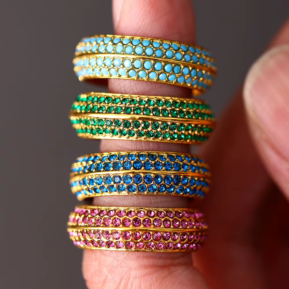 Amaiyllis 18K or léger luxe robuste Zircon anneau à la mode en acier inoxydable femmes Index bague bijoux