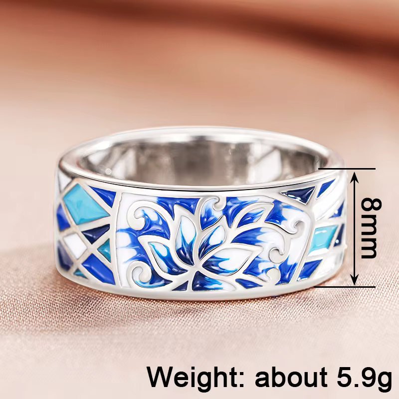 Huitan – bague gracieuse à fleur bleue pour femme