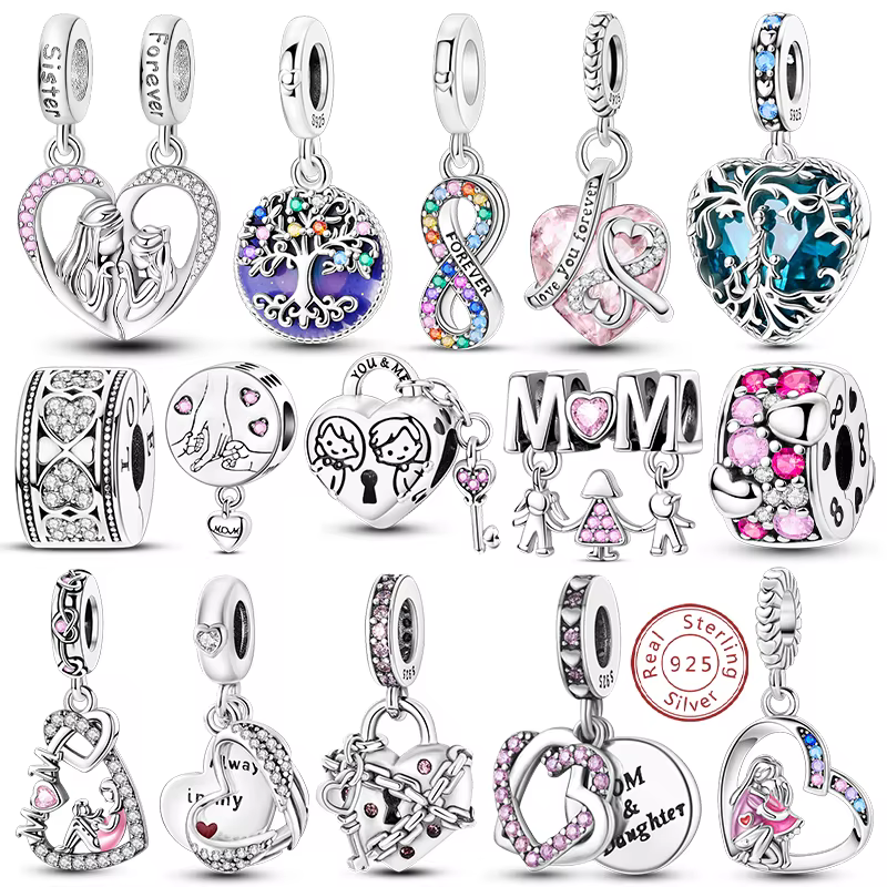 Breloques perles 925 en argent Sterling arbre de vie coeur de pêche doux amour