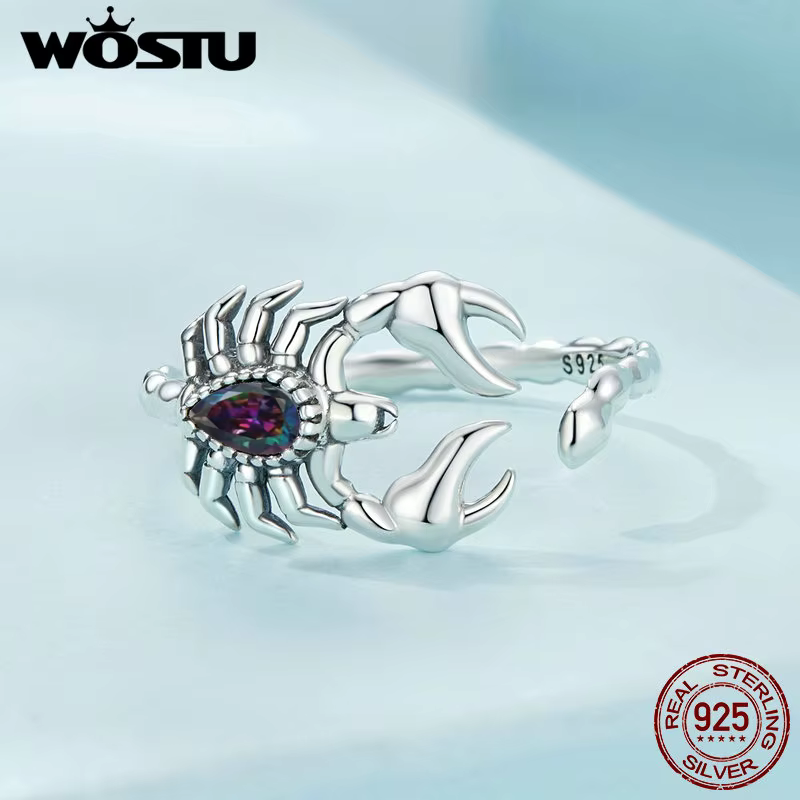 WOSTU 925 argent Sterling rétro Scorpion anneaux femmes créatif désert Animal arc-en-ciel mystique cristal Punk anneau fille Hip Hop cadeau