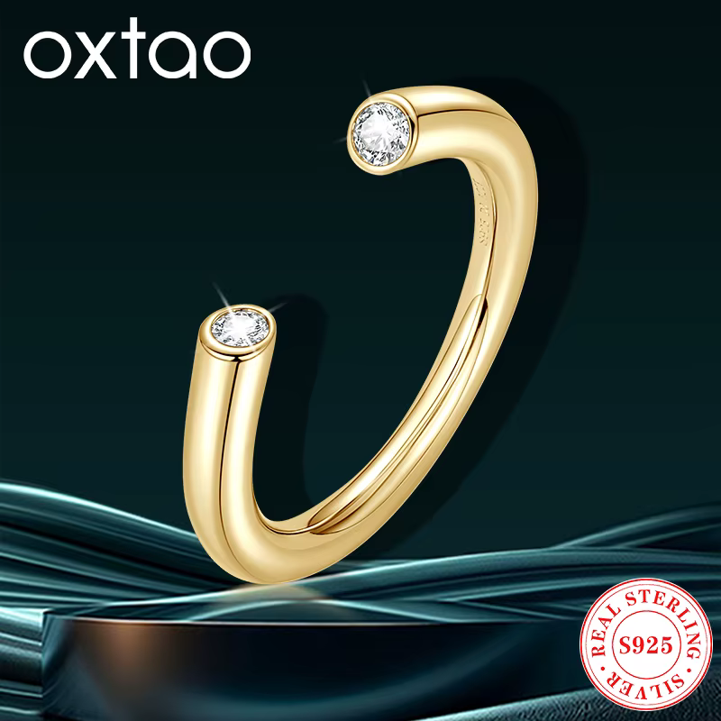 OXTAO 2.5mm Moissanite bague à deux pierres pour les femmes 925 en argent Sterling à la mode conception Unique