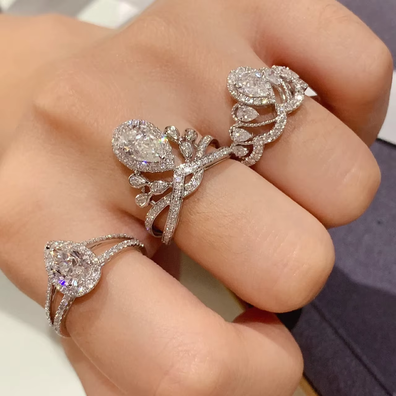 Bagues de mariage de luxe en forme de goutte d'eau pour femmes