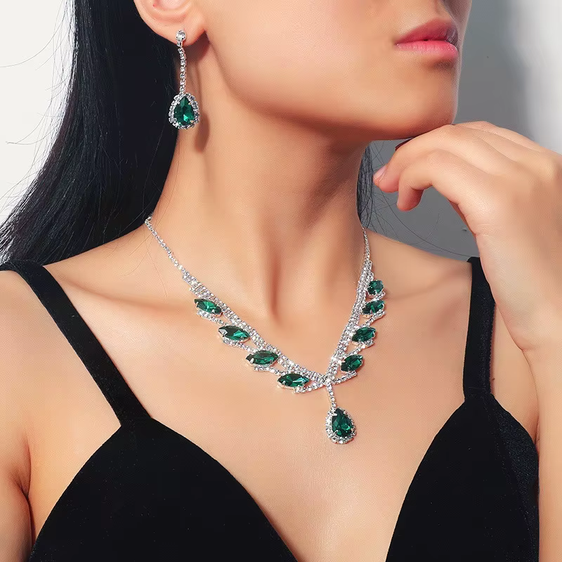 FYUAN – collier et boucles d'oreilles en cristal rose rouge vert bleu pour femmes