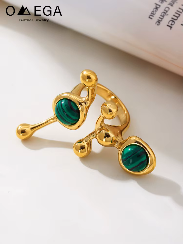 Bagues en acier inoxydable Malachite pour femmes