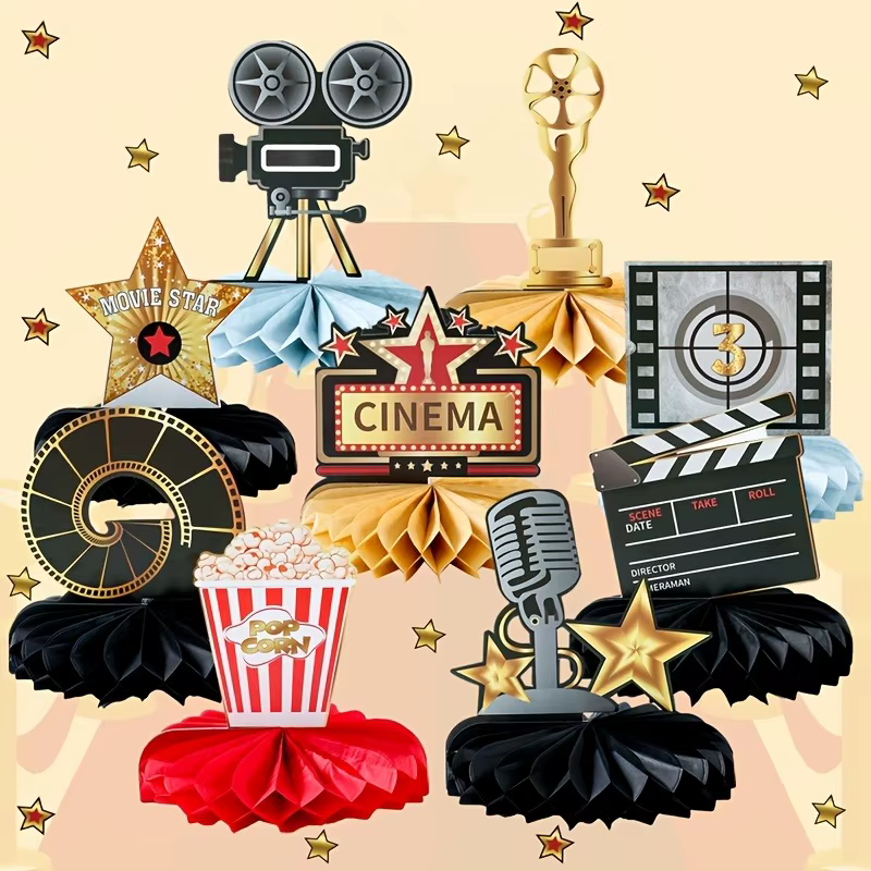 9 pièces de centres de table nid d'abeille sur le thème du cinéma Hollywoodien