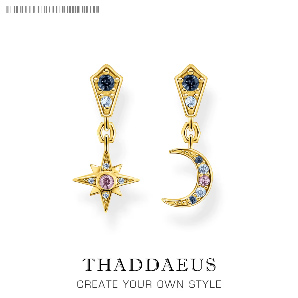 Boucles d'oreilles étoile et lune de royauté