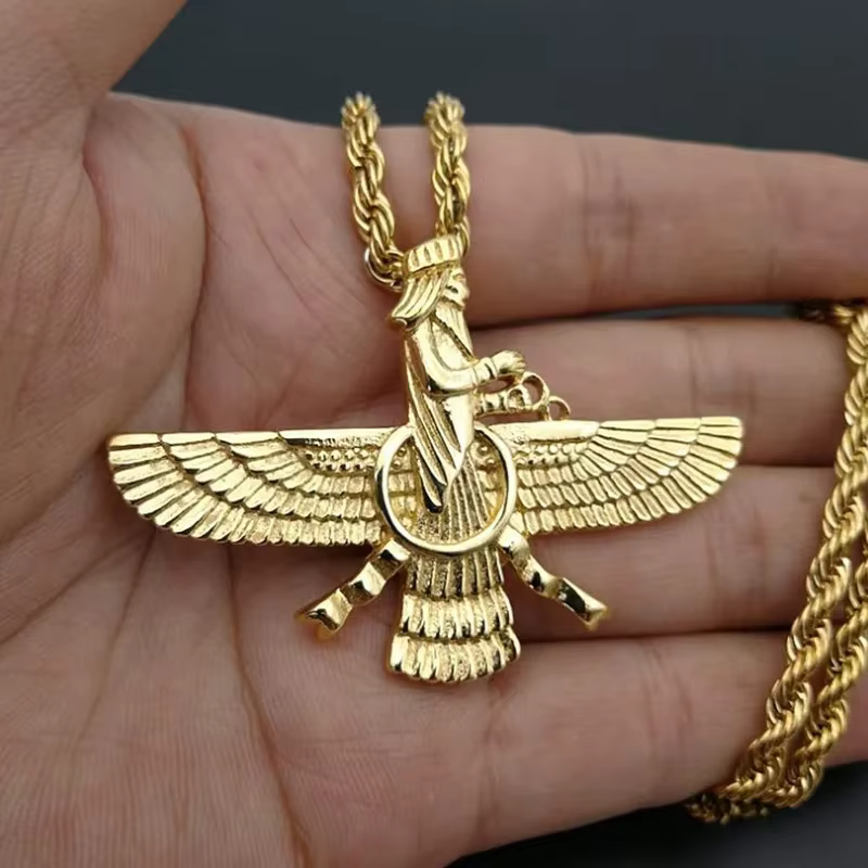 Colliers amulette Punk couleur or Ahura Mazda feu de la lumière et de la vérité zoroastrianisme pour hommes