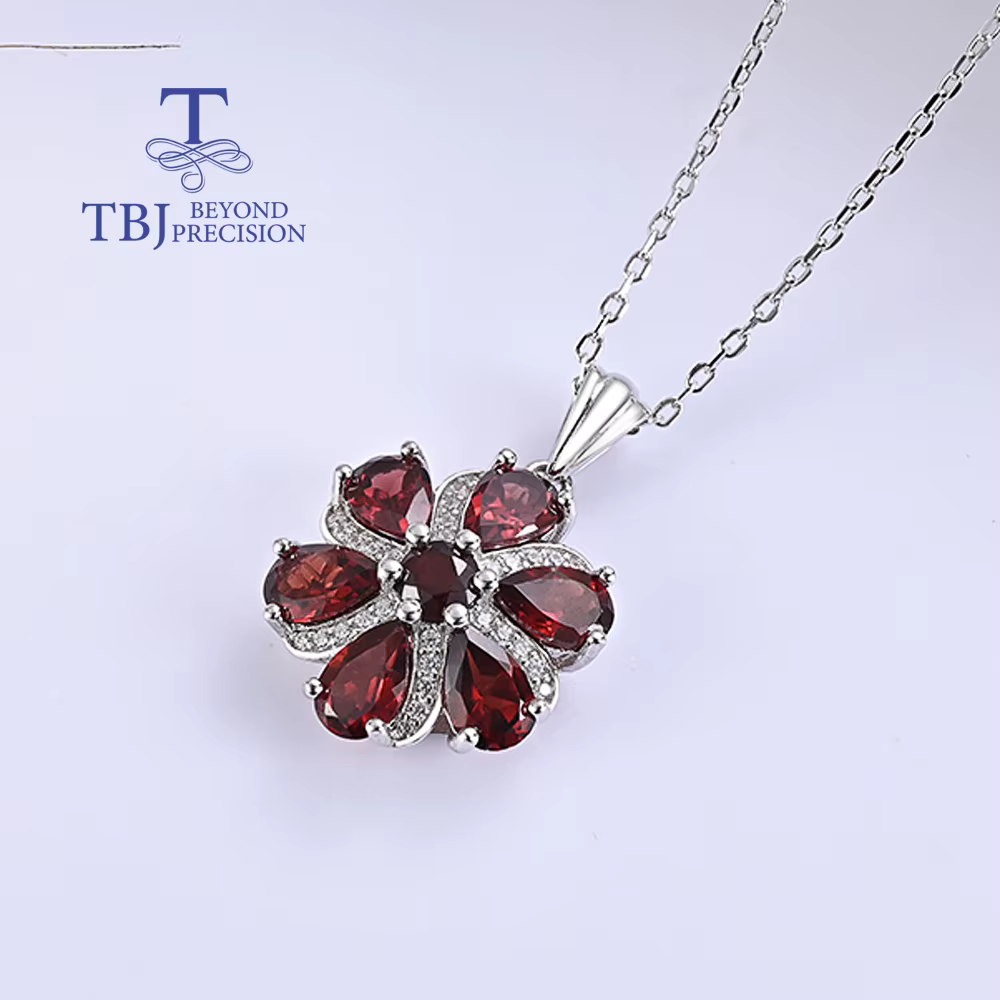 Pendentif grenat rouge naturel en argent Sterling 925