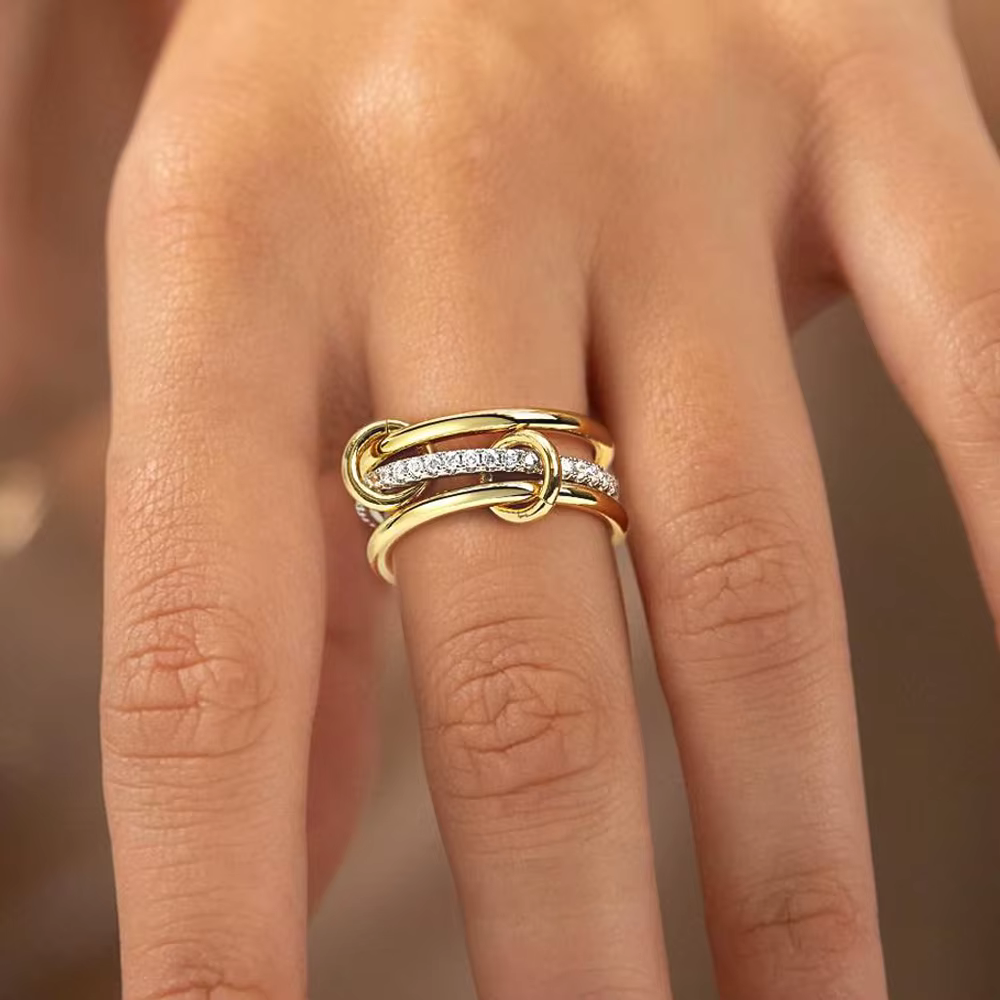 LATS – bague bicolore à trois anneaux en cuivre plaqué or 14K pour femmes
