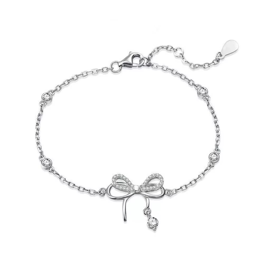 Bracelet en argent sterling 925 avec nœud exquis en zircone pour femmes, accessoire de mariage élégant, bijoux tendance