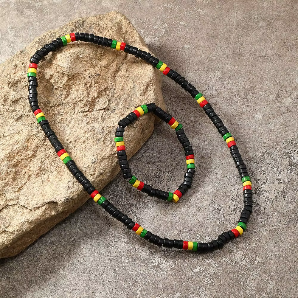 Ensemble de bijoux en perles de bois pour hommes