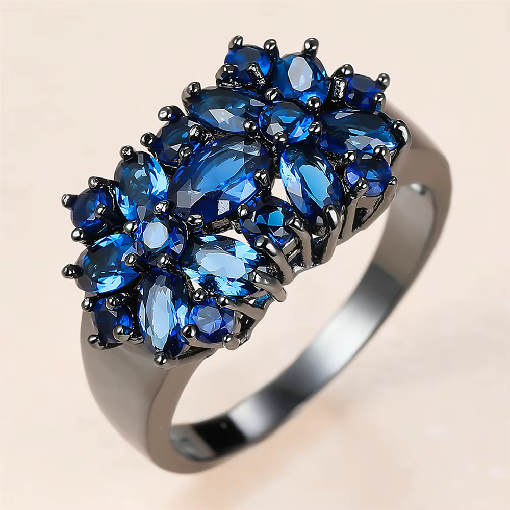 Bague de Fiançailles Vintage en Clip Noir et Or pour Homme et Femme