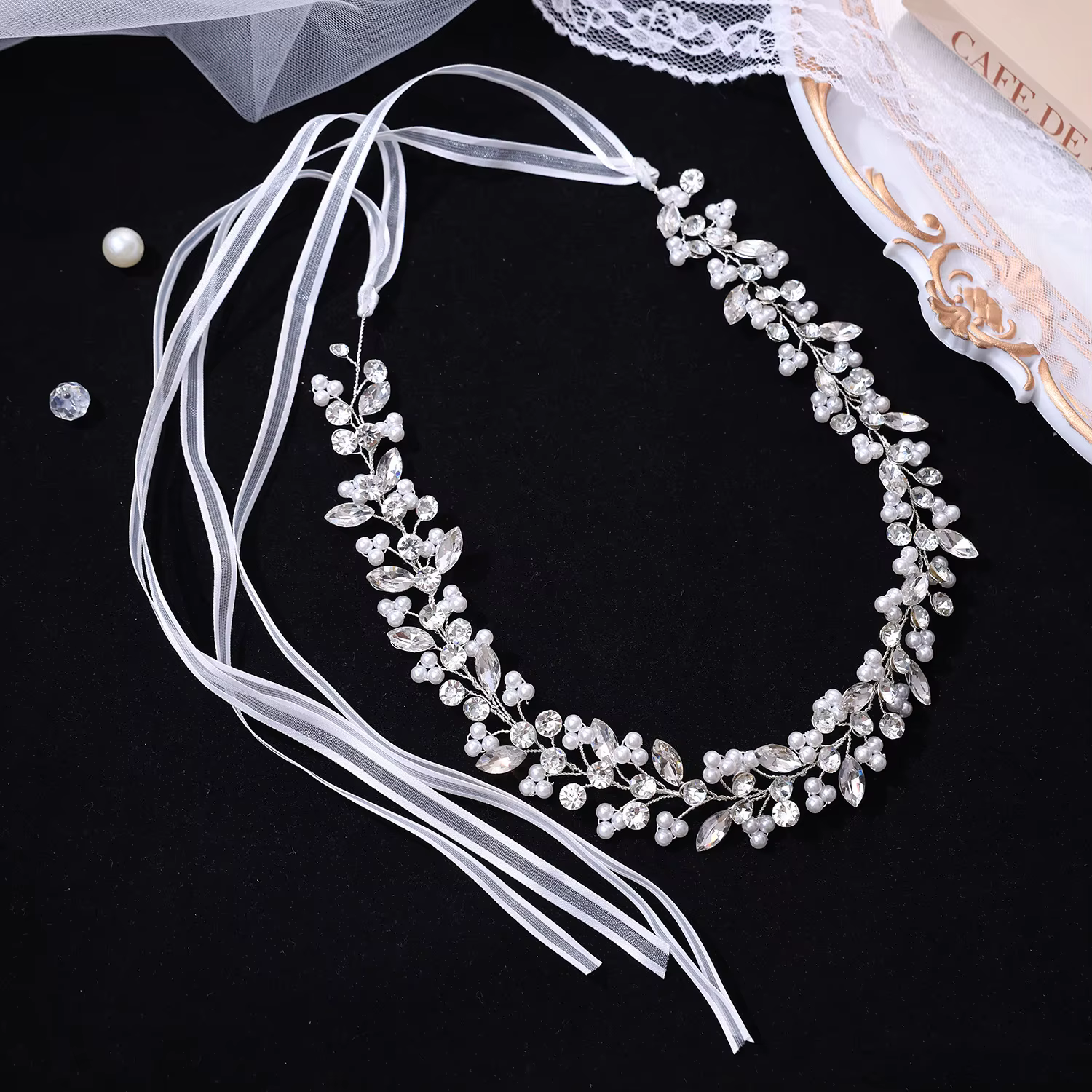 Serre-tête de mariée fait main SLBRIDAL, tendance, avec cristaux, strass et perles, accessoire de cheveux pour mariage, bijoux pour femmes et demoiselles d'honneur