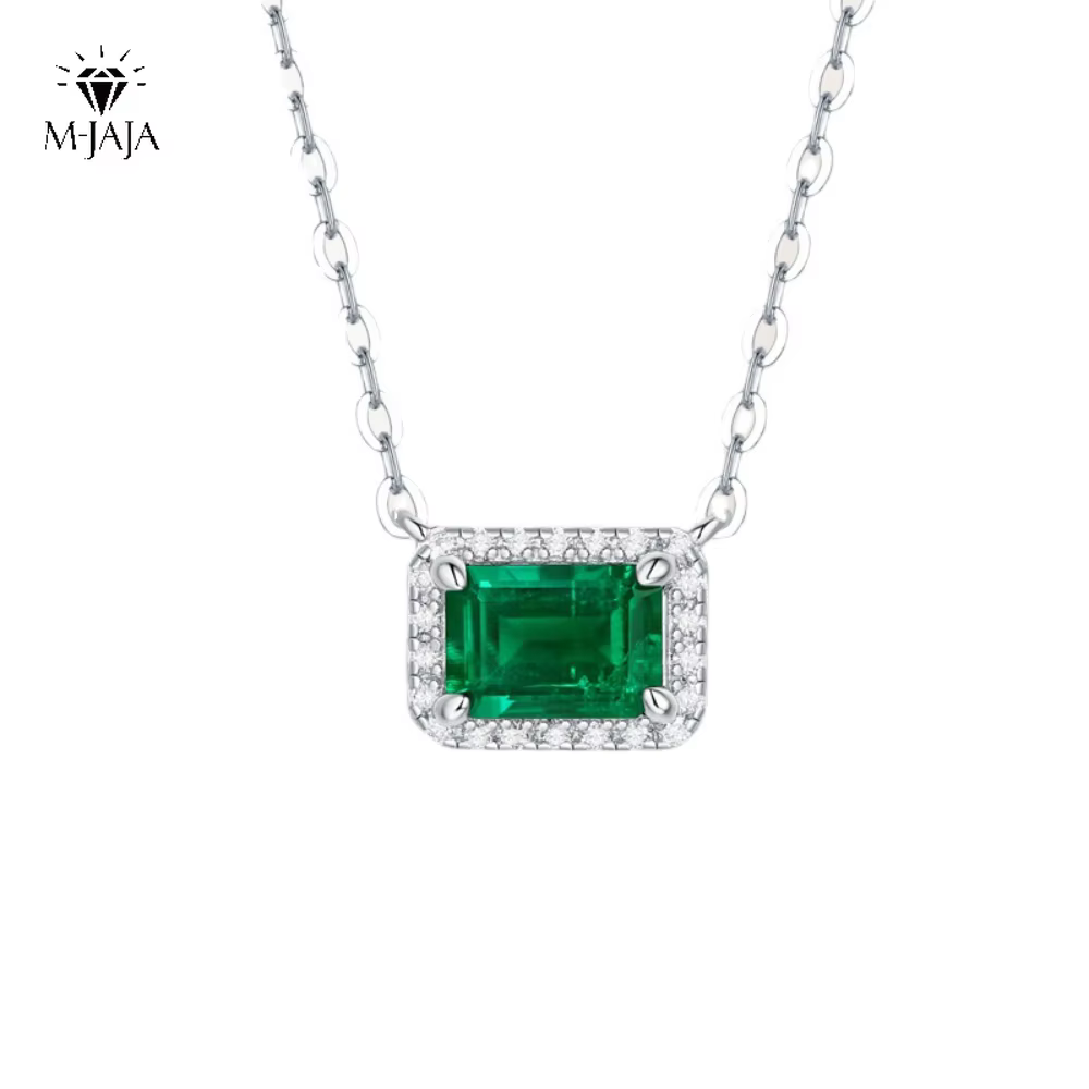 M-JAJA 1ct pendentif émeraude collier S925 en argent Sterling laboratoire cultivé