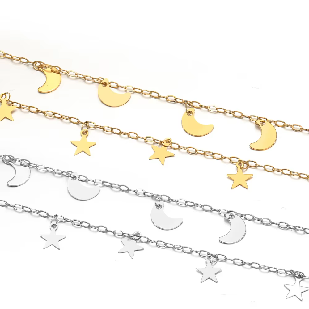 Chaînes étoile lune en acier inoxydable, 1 mètre, 8mm, couleur or, pour bricolage, fabrication de bijoux tendance, Bracelet, collier, accessoires en vrac