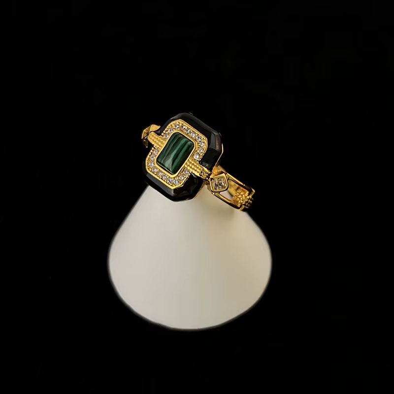Bague en Agate noire Malachite pour femmes