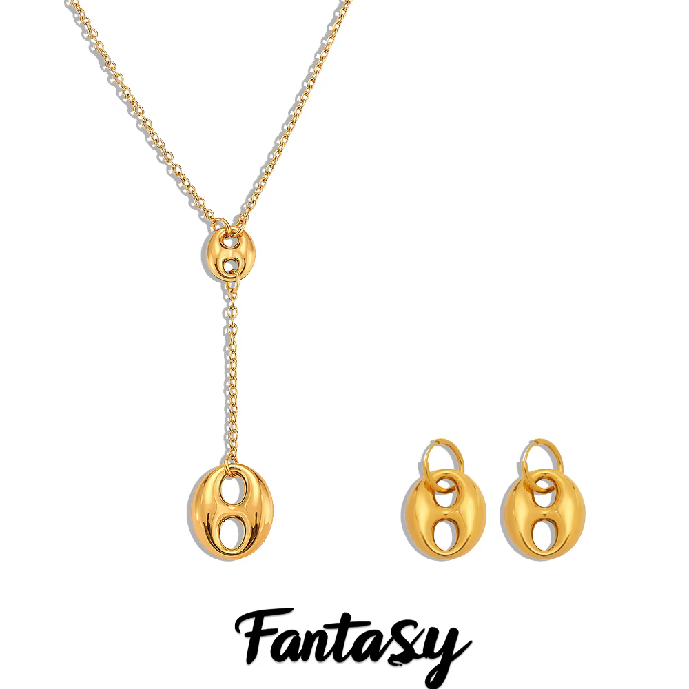 Collier pendentif ovale couleur or argent pour femmes, boucles d'oreilles pendantes plaquées or en acier inoxydable 316, ensemble de bijoux de luxe pour femmes
