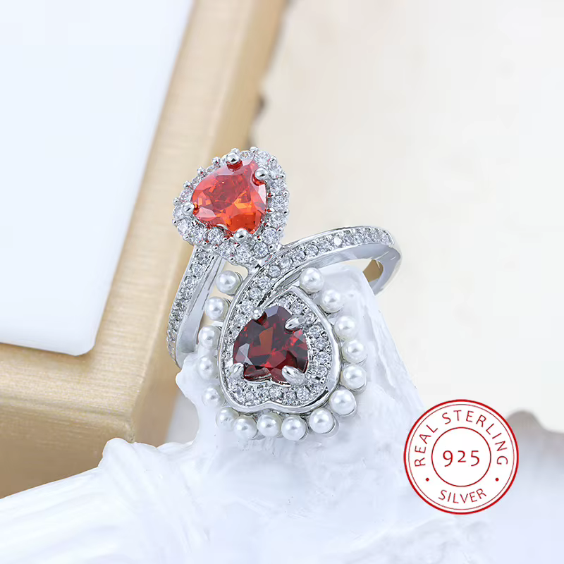 Bague en diamant rose en forme de cœur pour femme