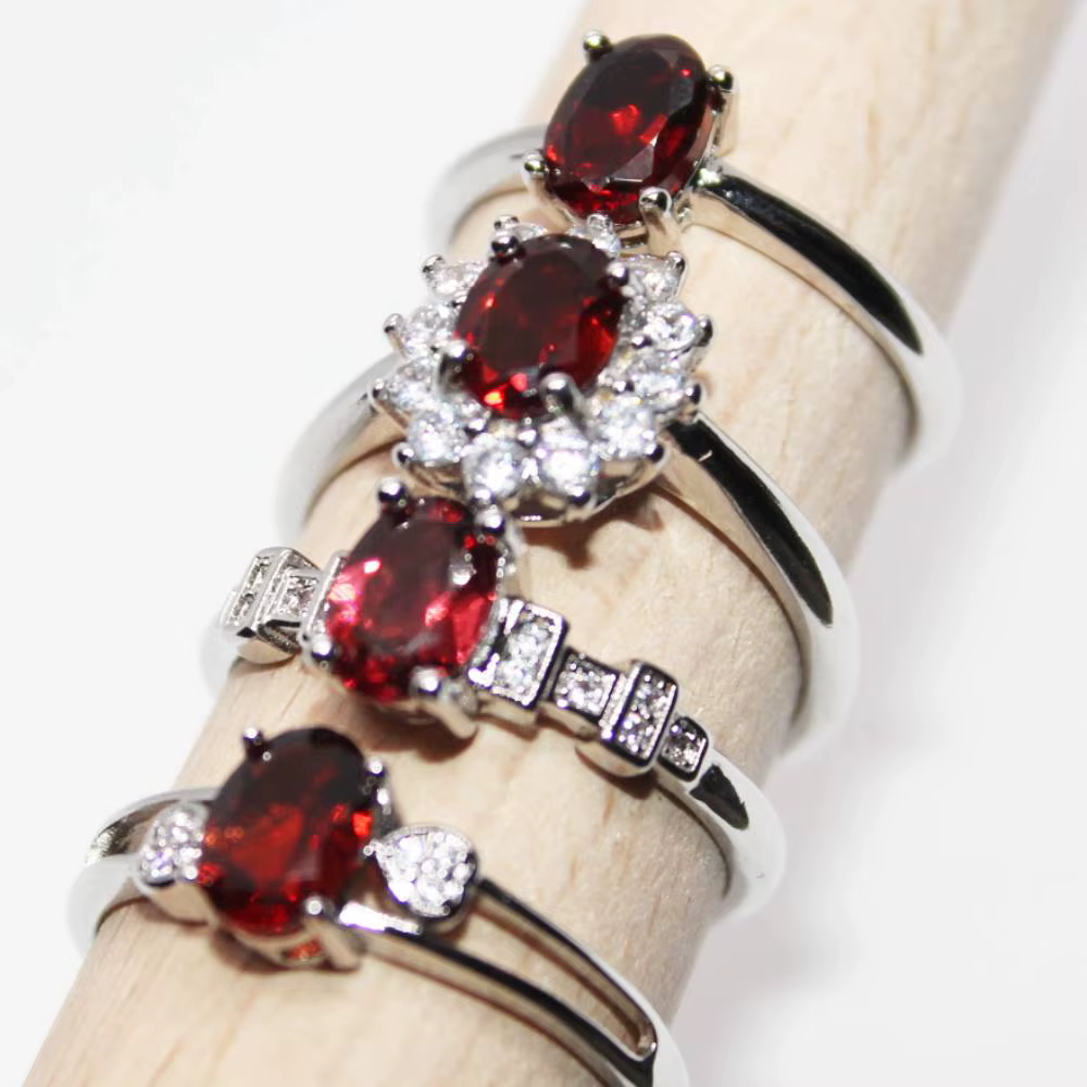 5 anneaux 10 anneaux environ 5*7mm vente en gros AKAC bague réglable en grenat rouge naturel pour femmes bague