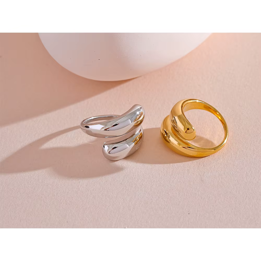 Yhpup Chic Unique en acier inoxydable bague inhabituelle résistant à l'eau 18K PVD plaqué Simple élégant en métal