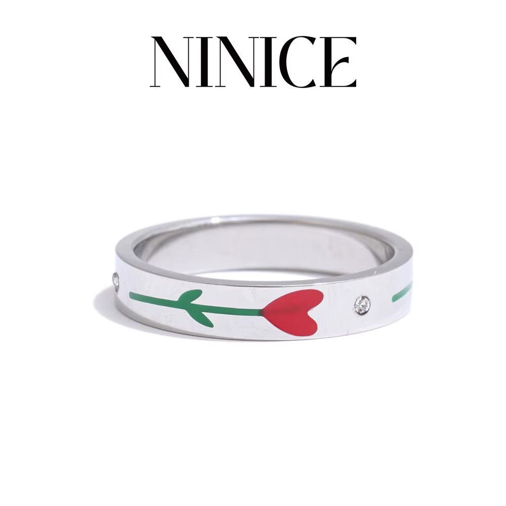NiNice-Bague Fleur Rose en Acier Inoxydable