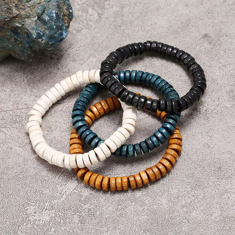 Bracelets élastiques en perles de bois pour hommes et femmes