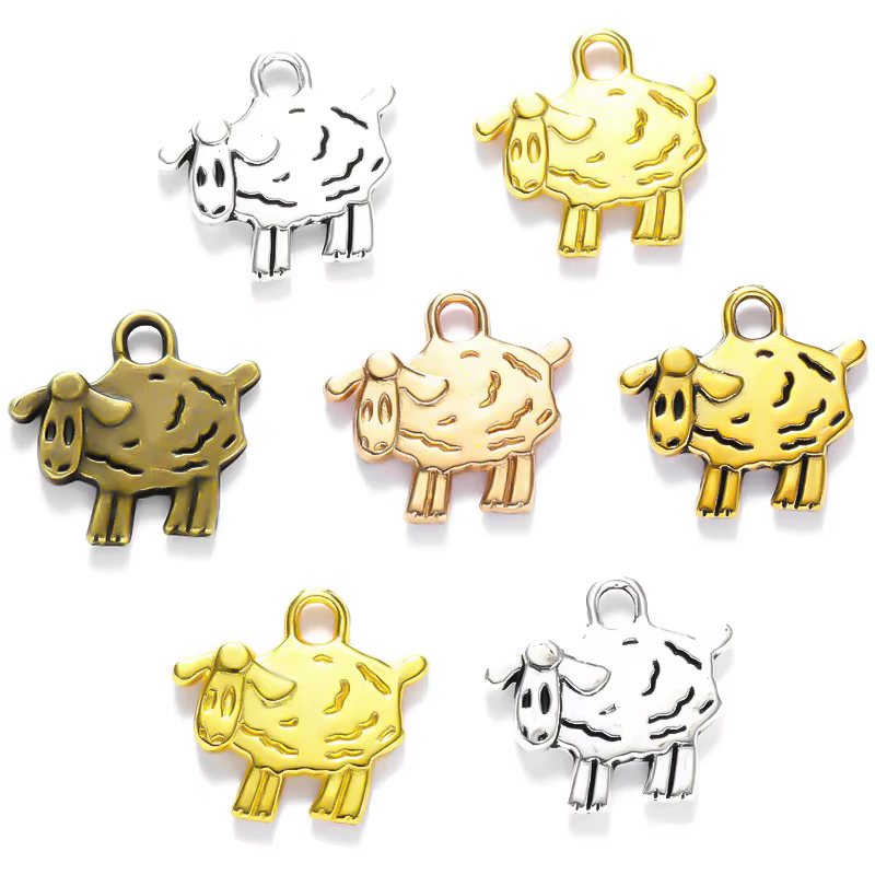 20 pièces 5 couleurs petits breloques d'agneau alliage métal animaux pendentifs pour bricolage bijoux faits à la main accessoires faisant 15*15mm D9354