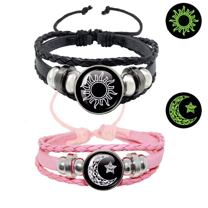 Bracelet lumineux en cuir pour hommes et femmes, Vintage, fait à la main, multicouche, Cabochon, cadeau, bijoux