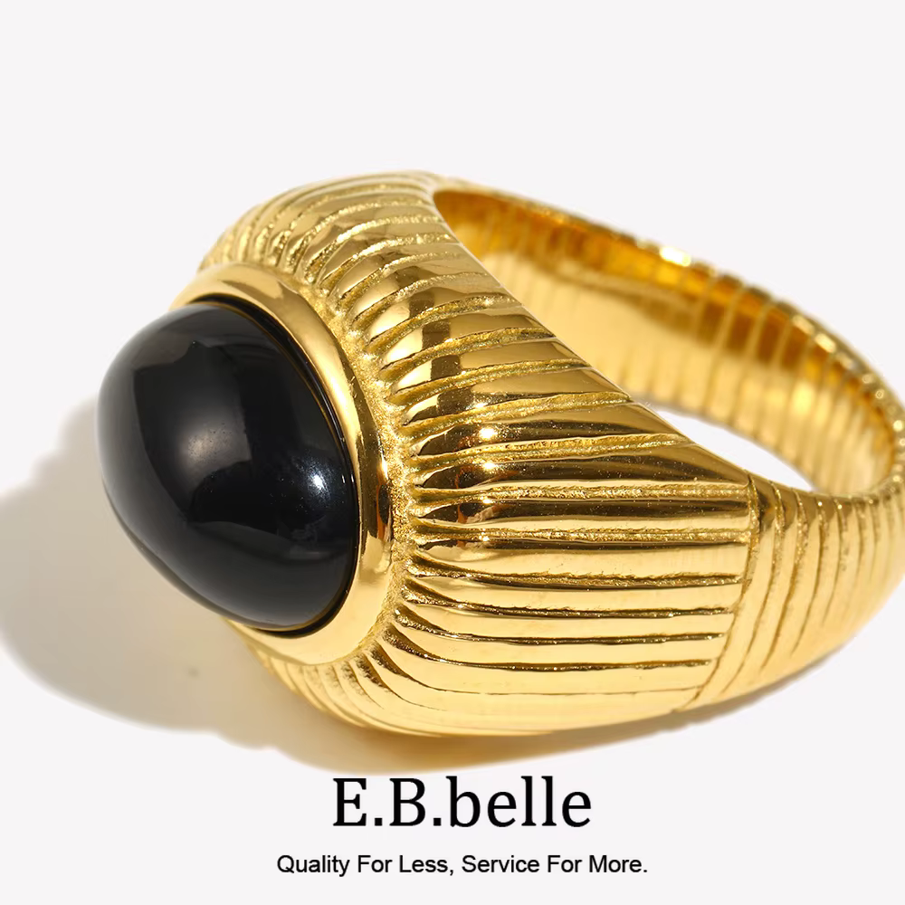 E.B.belle – bagues en pierre d'agate noire pour femmes
