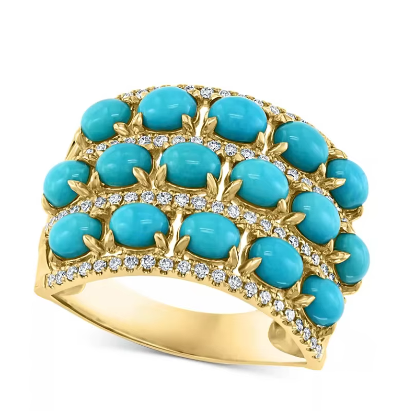 Bague dorée scintillante classique incrustée d'imitation de turquoise pour femme