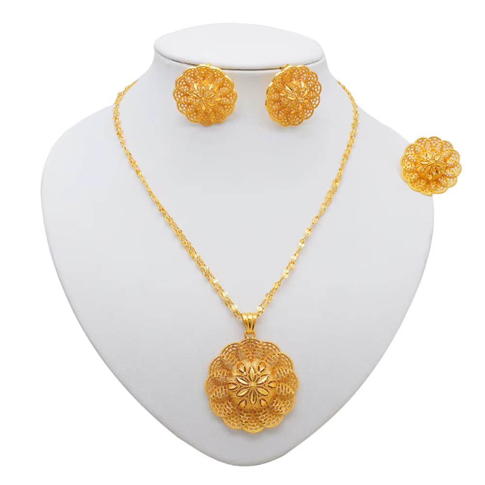 Ensemble de bijoux éthiopiens plaqués or pour femmes, boucles d'oreilles de Style ethnique africain, pendentif, bague, ensemble de bijoux de mariée, cadeau de mariage