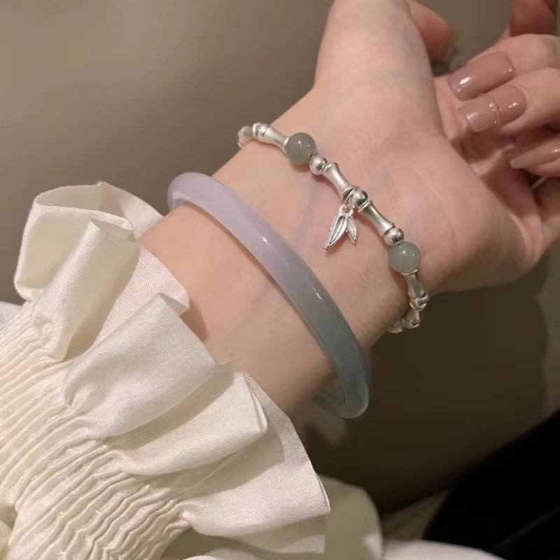 Bracelet en bambou en argent regardé 925 pour femmes et filles