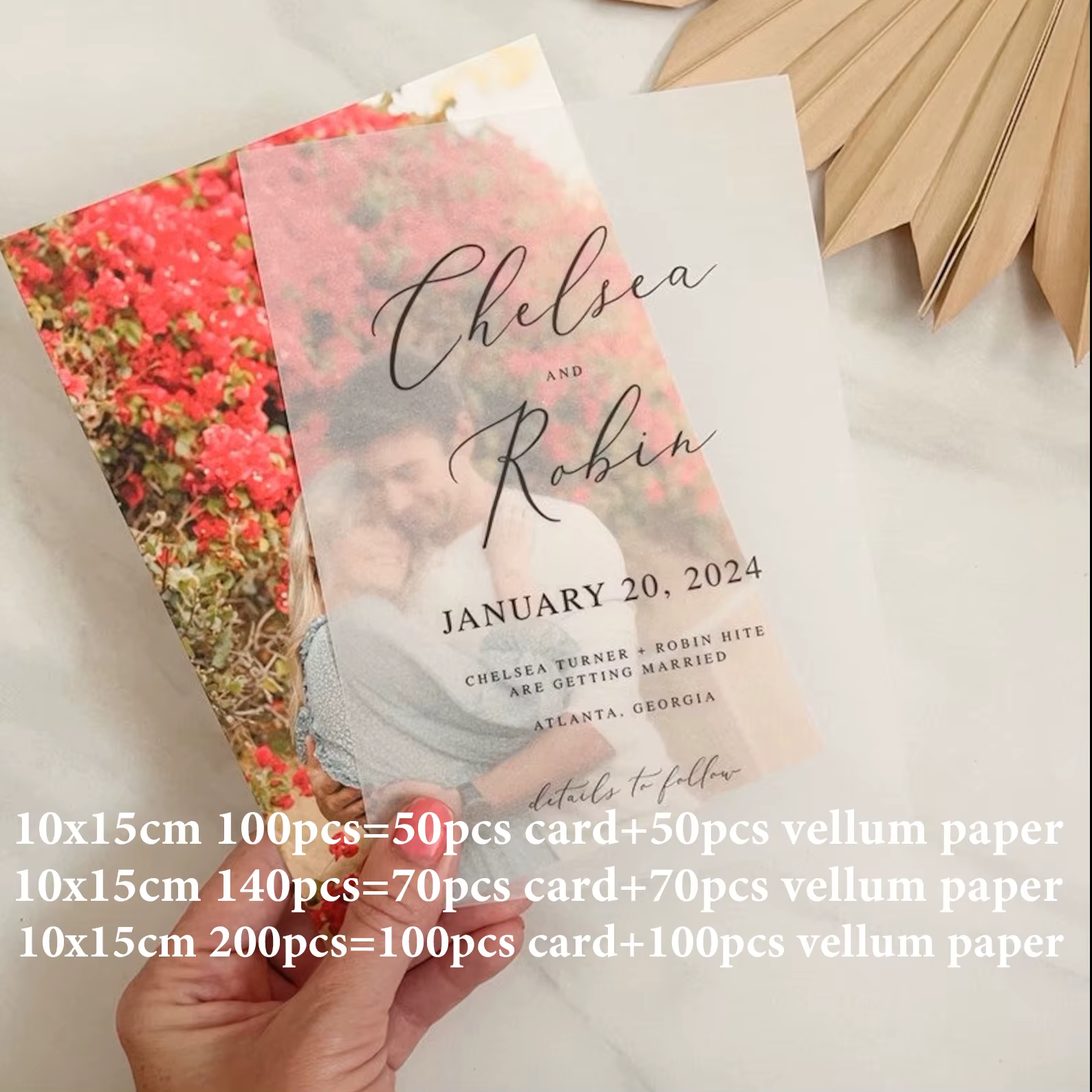 Invitation de mariage élégante personnalisée avec papier vélin