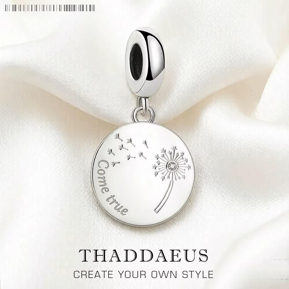 Dandelion souhaite venez vrai pendentif balancent breloque femmes bijoux fins cadeau à la mode en argent Sterling 925 véritable