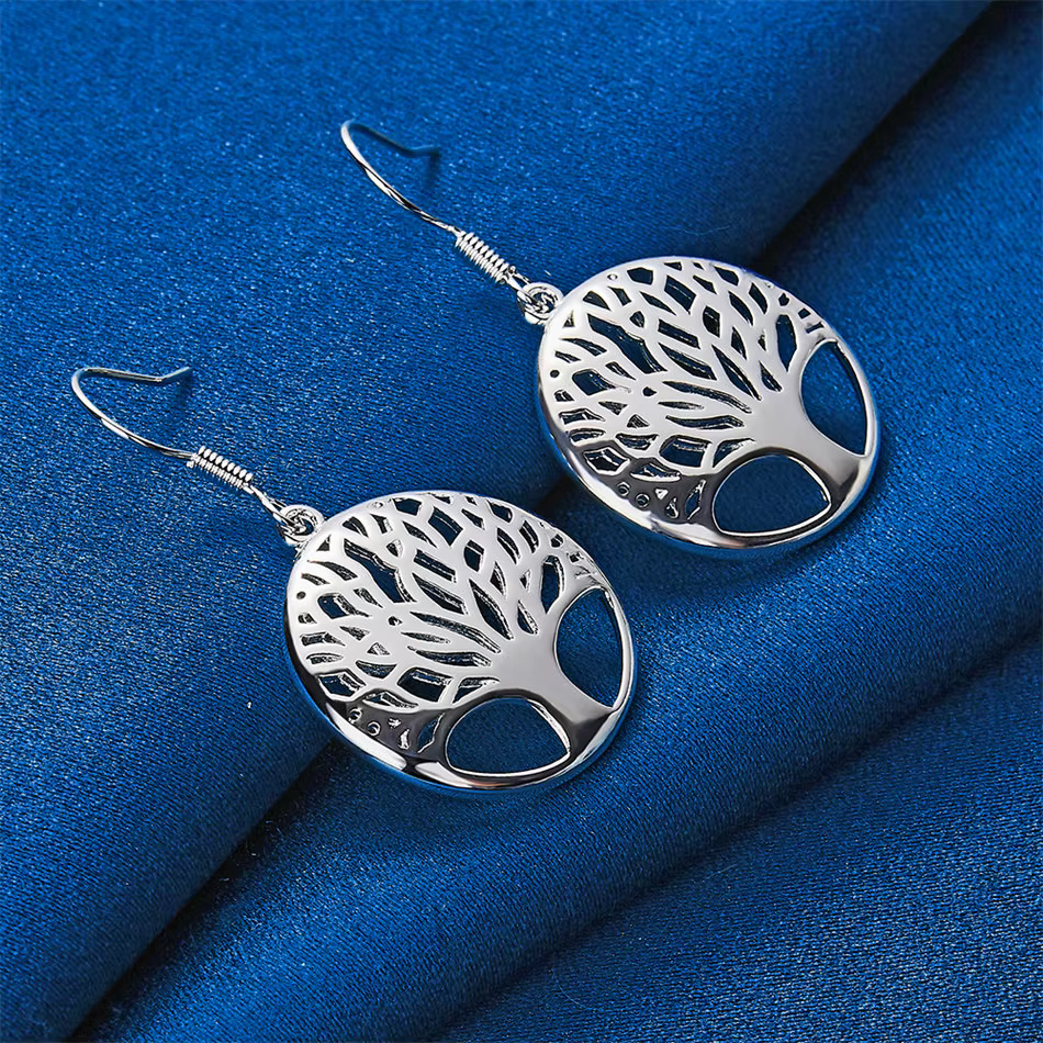 1 paire de boucles d'oreilles arbre exquises et simples en argent sterling 925